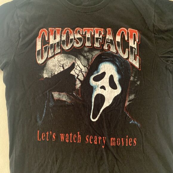 Ghostface Mens Icon Of Halloween "Let's Watch Scary Movies" Black T-Shirt M READ - Picture 3 of 5